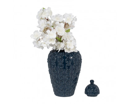 Sagebrook 12" Ceramic Chain Texture Jar - Navy