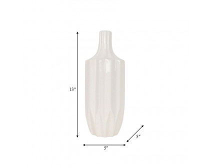 Sagebrook 13" Ceramic Fluted Vase - White