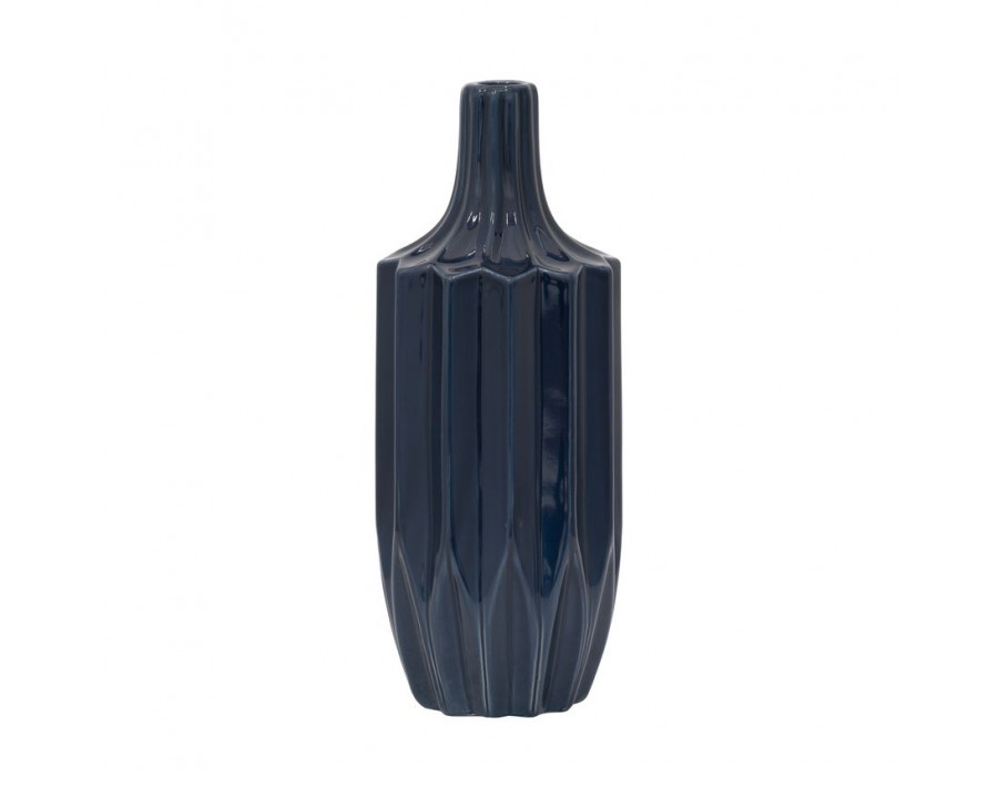 Sagebrook 13" Ceramic Fluted Vase - Navy