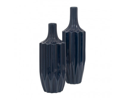 Sagebrook 13" Ceramic Fluted Vase - Navy