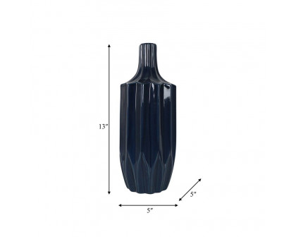 Sagebrook 13" Ceramic Fluted Vase - Navy