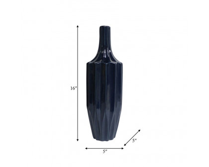 Sagebrook 16" Ceramic Fluted Vase - Navy