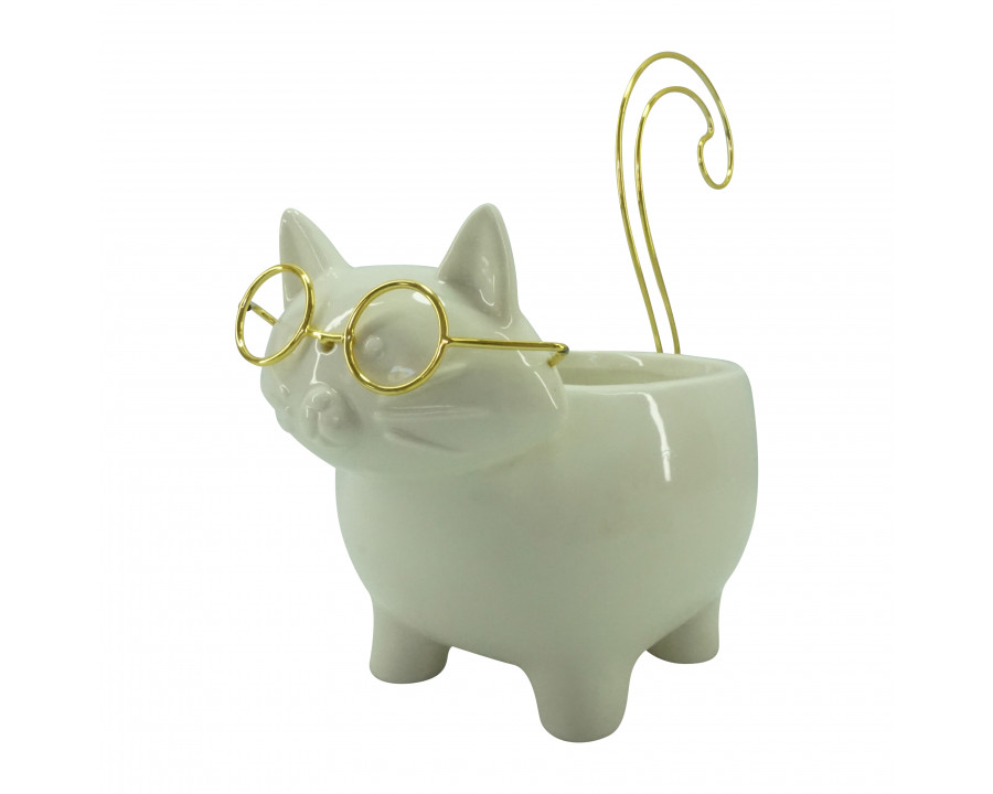 Sagebrook 9" Ceramic Kitty Trinket Dish - White/Gold