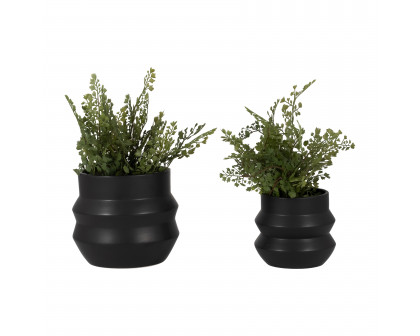 Sagebrook 6"/8" Ceramic Accordion Planter (Set Of 2) - Black