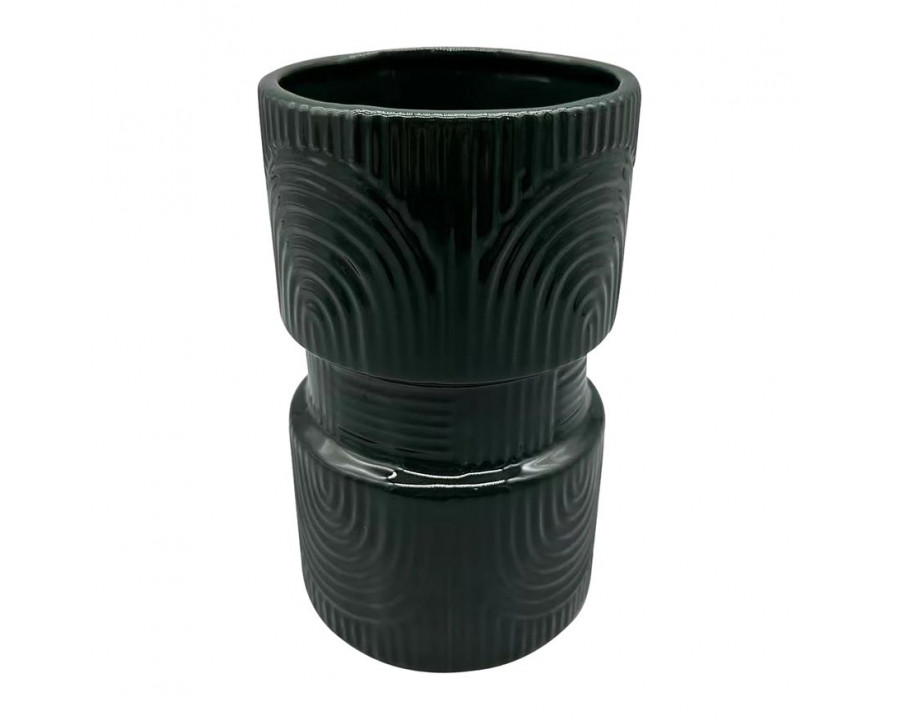 Sagebrook 7" Ceramic Arches Dumbell Vase - Forest Green