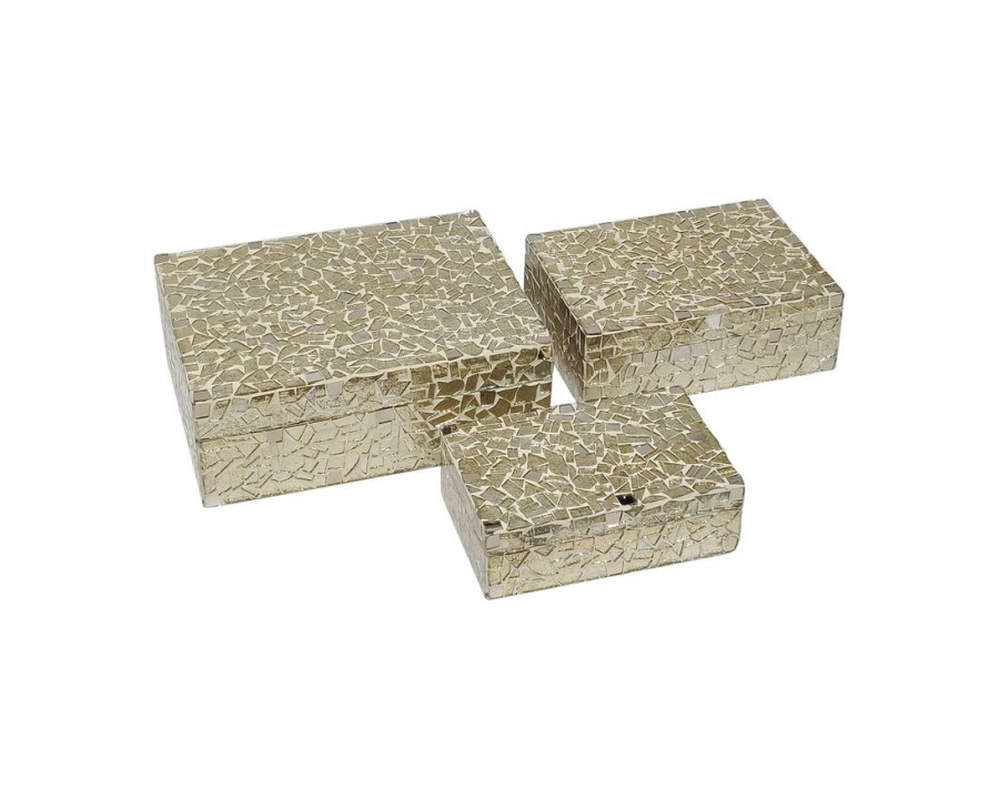 Sagebrook 6"/7"/9" Mosaic Boxes (Set Of 3) - Champagne