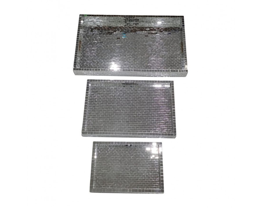 Sagebrook - 13"/18"/24" Mosaic Trays (Set Of 3) in Silver