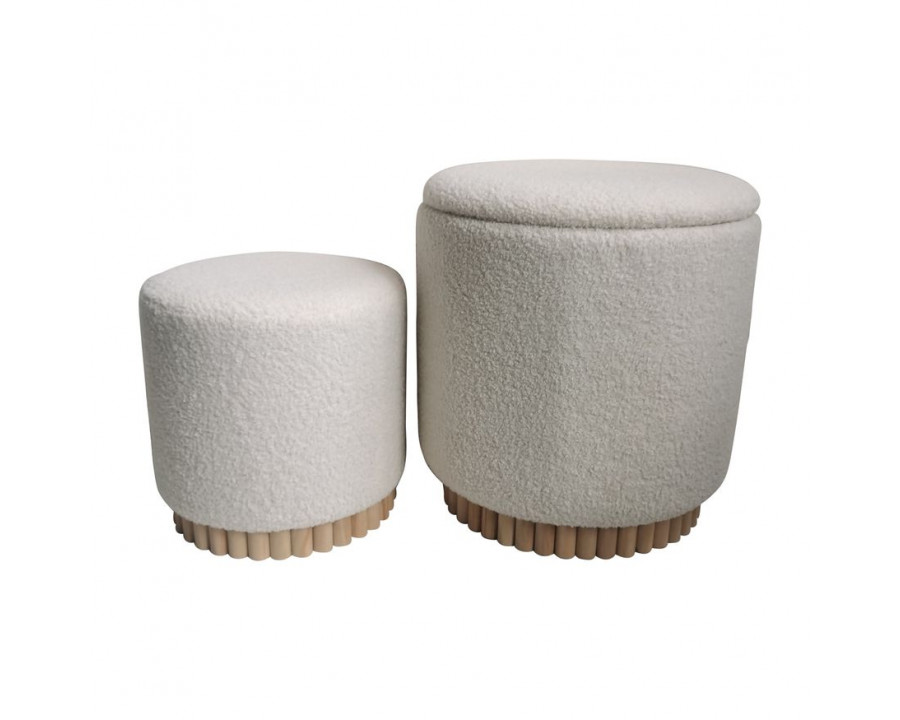 Sagebrook - Fluted Boucle Ottomans (Set Of 2) in Ivory