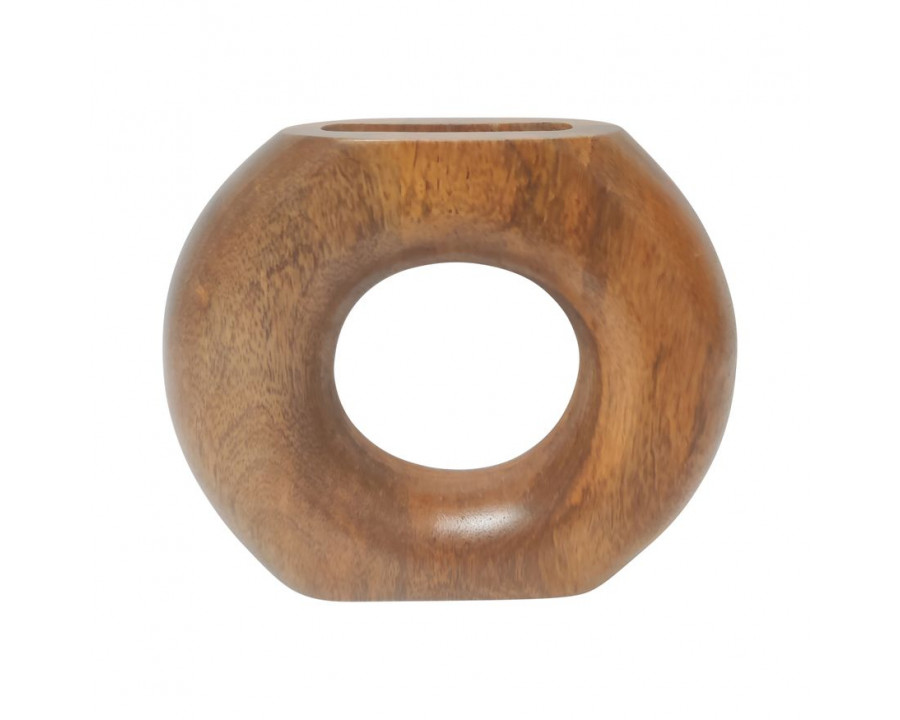 Sagebrook 8" Wood Donut Vase - Brown