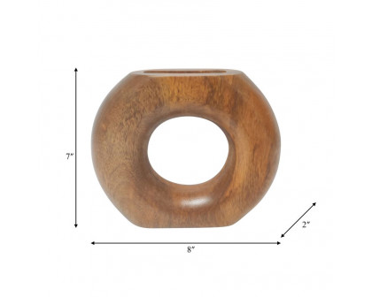 Sagebrook 8" Wood Donut Vase - Brown