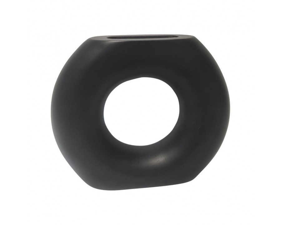 Sagebrook 8" Wood Donut Vase - Black