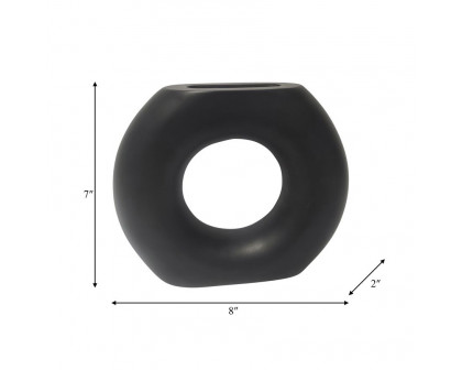 Sagebrook 8" Wood Donut Vase - Black