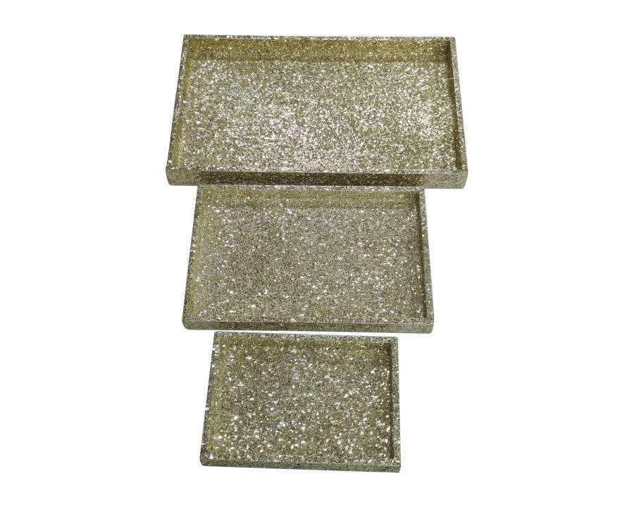 Sagebrook - 13"/18"/24" Crackle Trays (Set Of 3) in Champagne