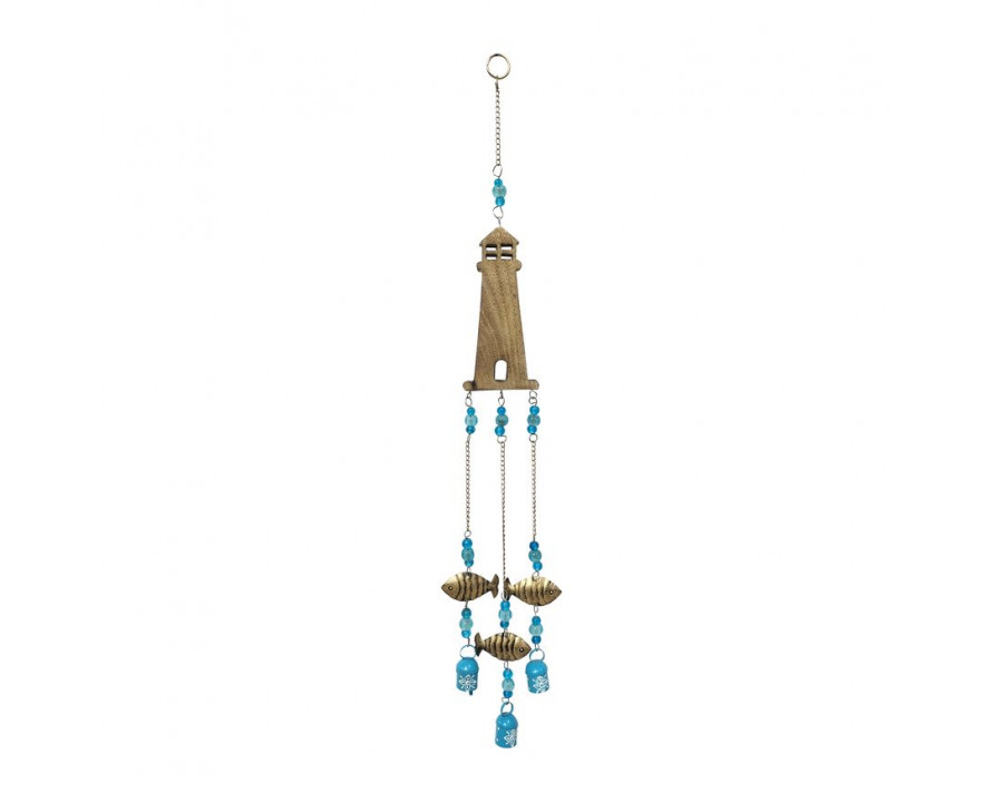 Sagebrook - 29" Wood Lighthouse With Fish And Bells in Multi