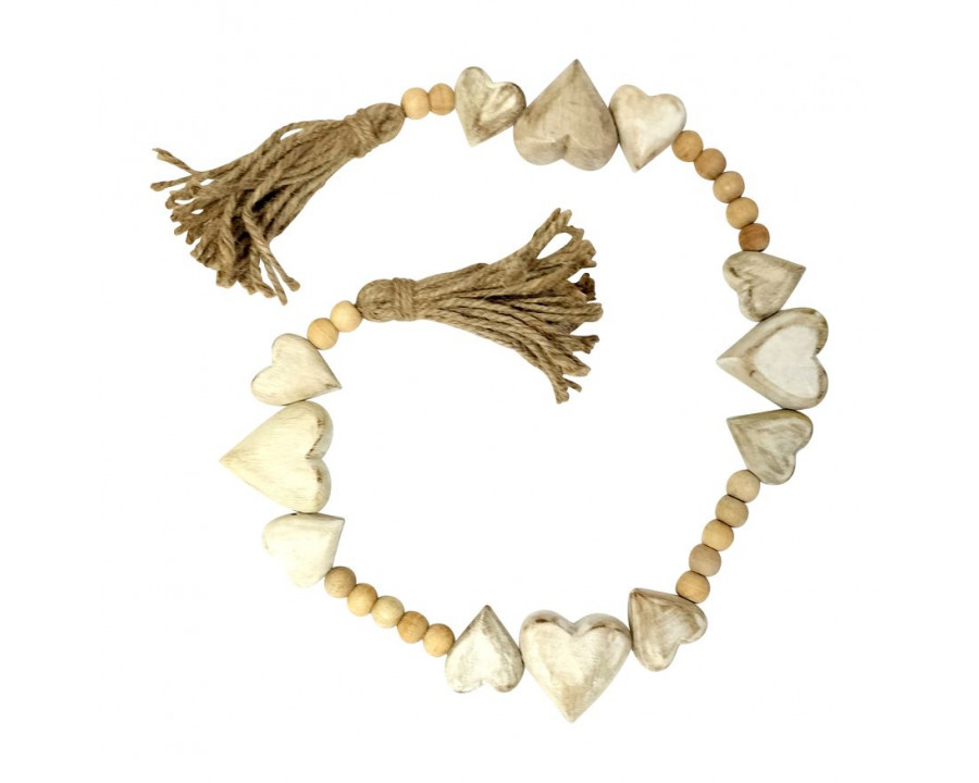 Sagebrook 38" Wood Heart Beaded Garland - White