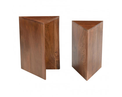 Sagebrook - Wood Triangle Side Table Set in Brown