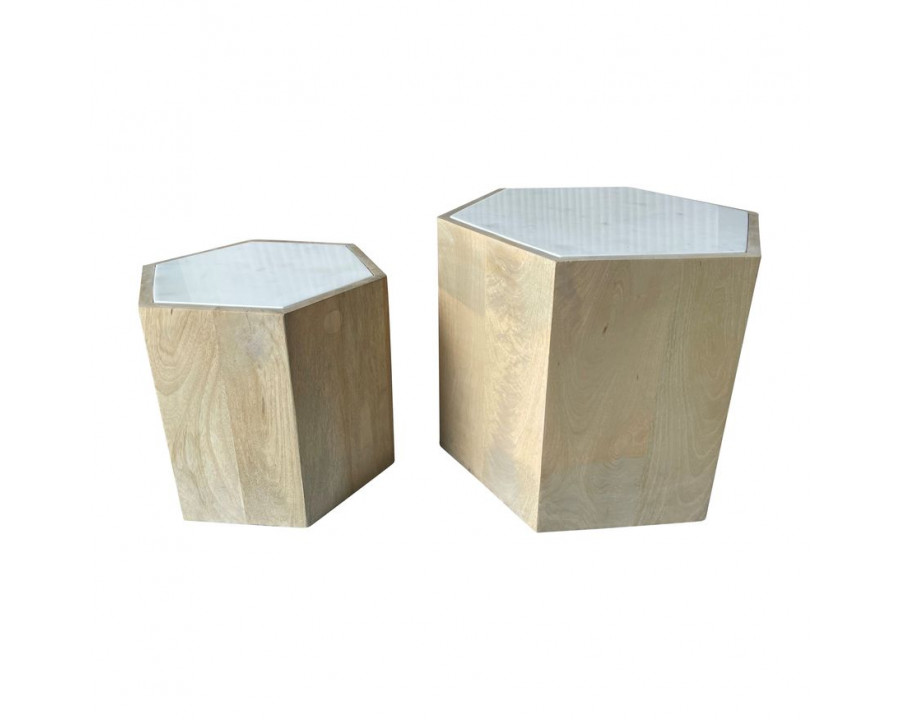 Sagebrook - Wood Hexagonal Side Table Set in Natural