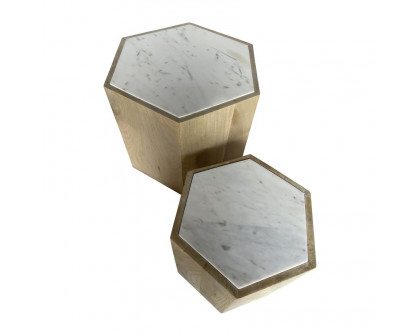 Sagebrook - Wood Hexagonal Side Table Set in Natural