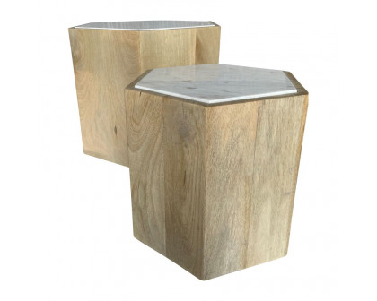 Sagebrook - Wood Hexagonal Side Table Set in Natural