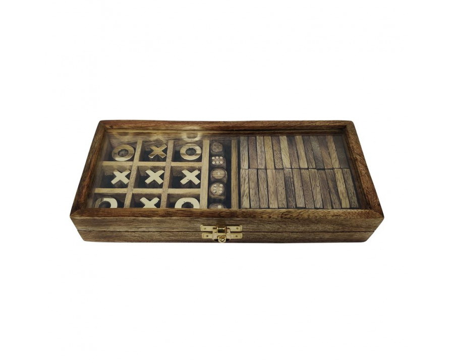 Sagebrook 9"x4" Wood Table Game Box - Brown