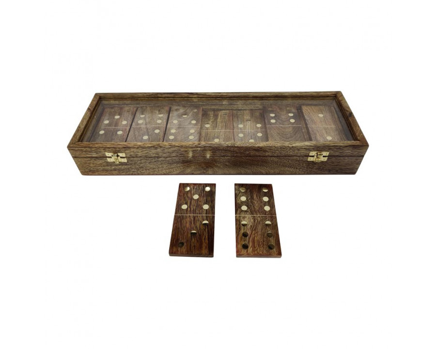 Sagebrook 19"x6" Wood Dominoes Box - Brown