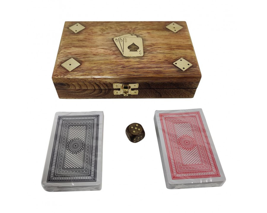 Sagebrook 7"x5" Wood Cards & Dice Box - Brown