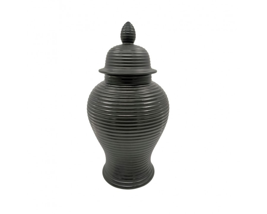 Sagebrook 18" Ceramic Ribbed Temple Jar - Black