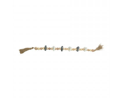 Sagebrook 36" Wood Large Bead Garland with Marble Hearts