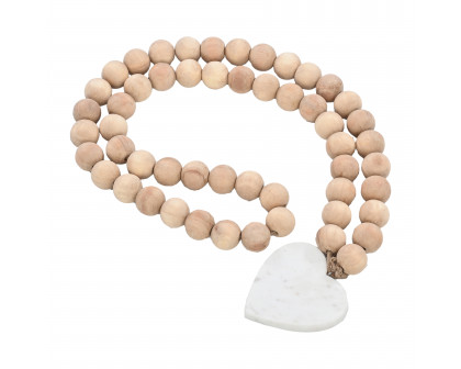 Sagebrook 36" Wood Large Bead Garland with Marble Heart - Natural