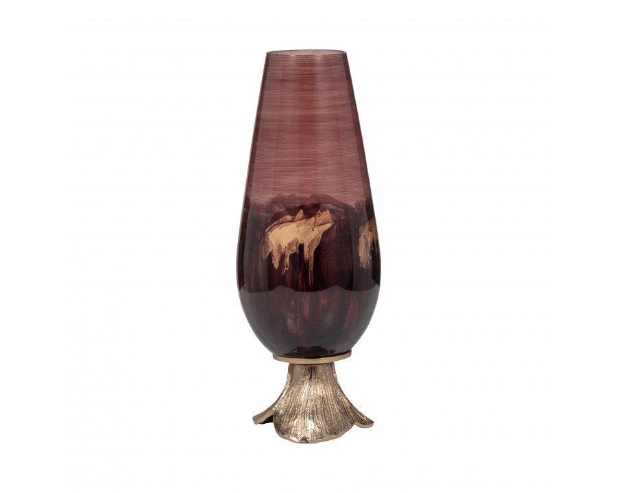 Sagebrook 15" Glass Vase with Leaf Base - Bronze