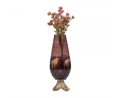 Sagebrook 15" Glass Vase with Leaf Base - Bronze