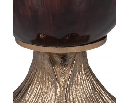 Sagebrook 15" Glass Vase with Leaf Base - Bronze