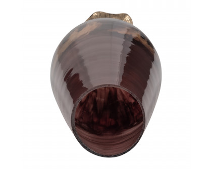 Sagebrook 15" Glass Vase with Leaf Base - Bronze