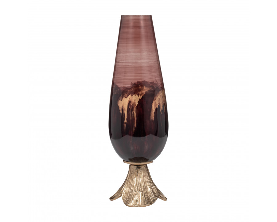 Sagebrook 15" Glass Vase with Leaf Base