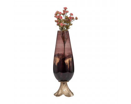 Sagebrook 15" Glass Vase with Leaf Base