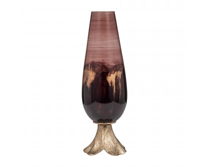 Sagebrook 19" Glass Vase with Leaf Base - Bronze