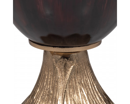 Sagebrook 19" Glass Vase with Leaf Base - Bronze