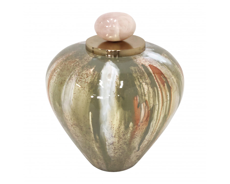 Sagebrook 10" Glass Temple Vase with Resin Topper - Blush/Green