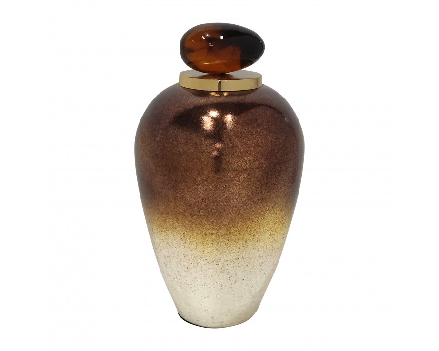 Sagebrook 17" Glass Temple Vase with Resin Topper - Copper