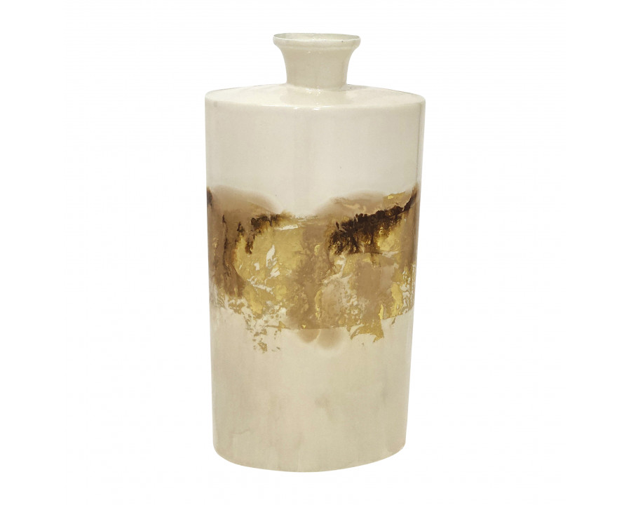 Sagebrook 15" Metal Flask Vase - Pearl/Gold