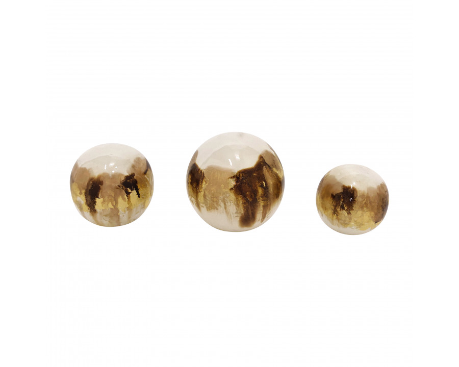 Sagebrook 4"/5"/6" Metal Galaxy Orbs (Set Of 3) - Pearl/Gold