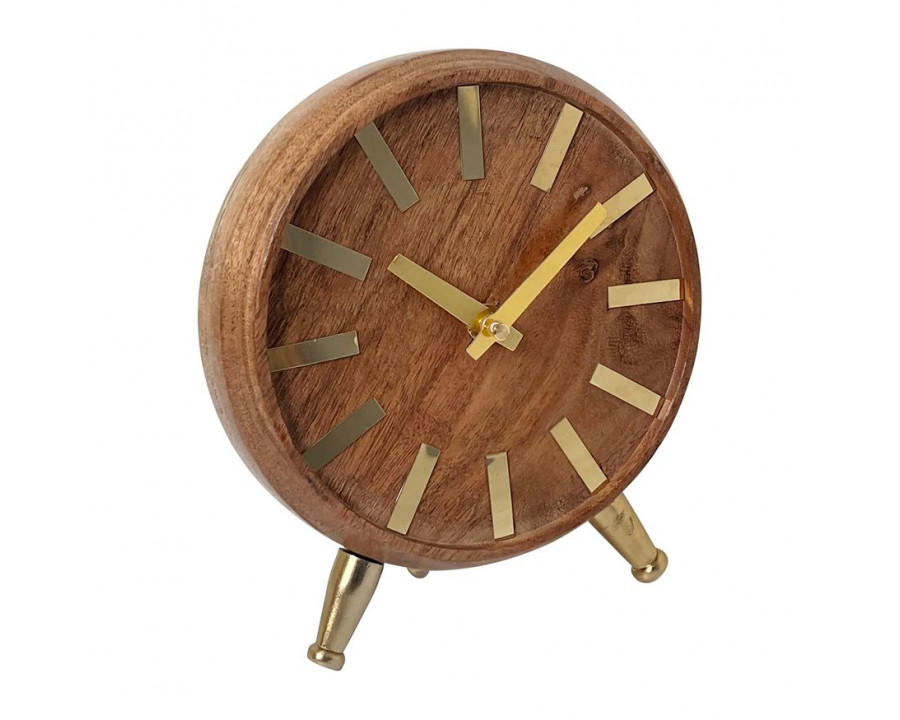 Sagebrook 7" Wood Gold Table Clock