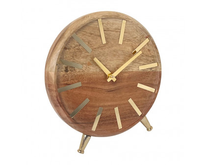 Sagebrook 7" Wood Gold Table Clock