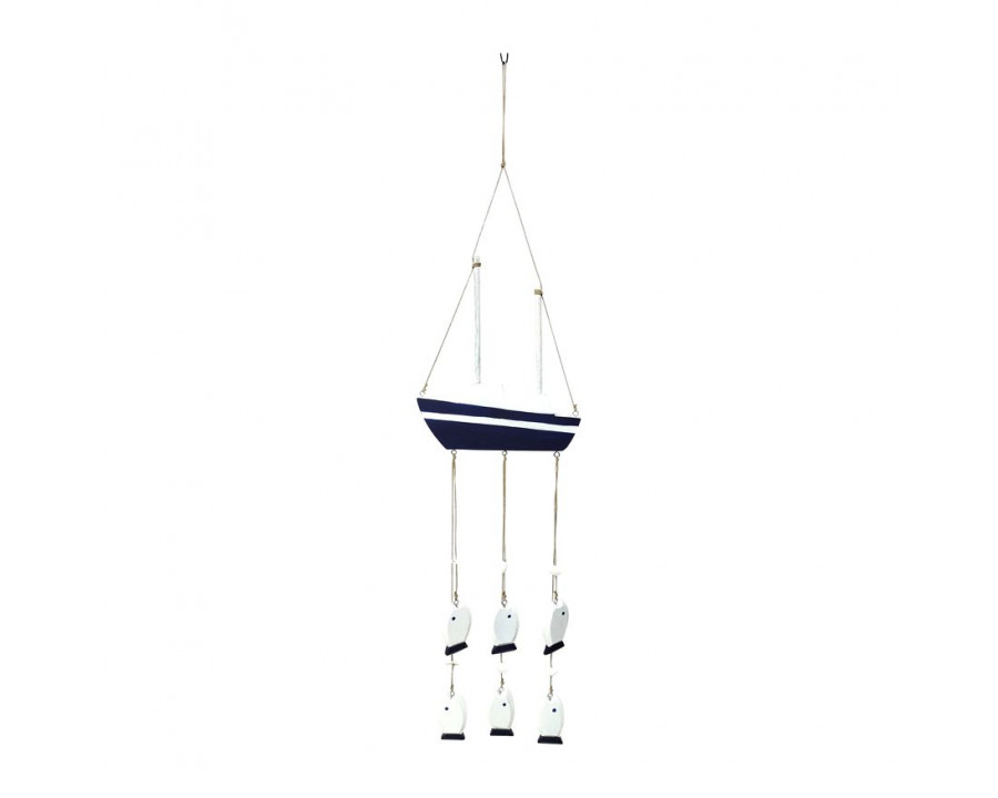 Sagebrook - 39" Wood Sailboat With Hanging Fish in Multi