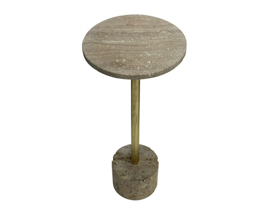 Sagebrook - Travertine Accent Table in Natural/Gold