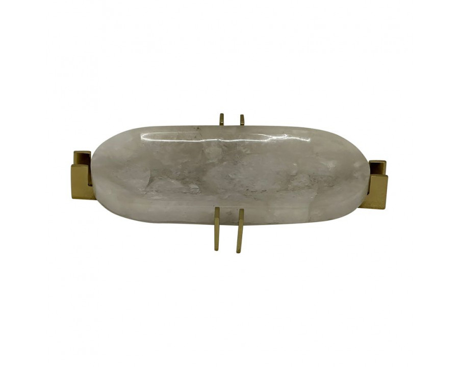 Sagebrook 14" Quartz White Tray With Gold Details - White/Gold