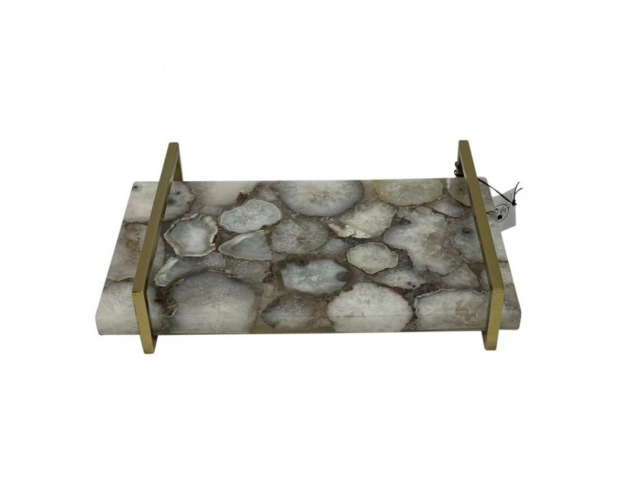 Sagebrook - 14" Agate Tray With Gold Handles in Multi