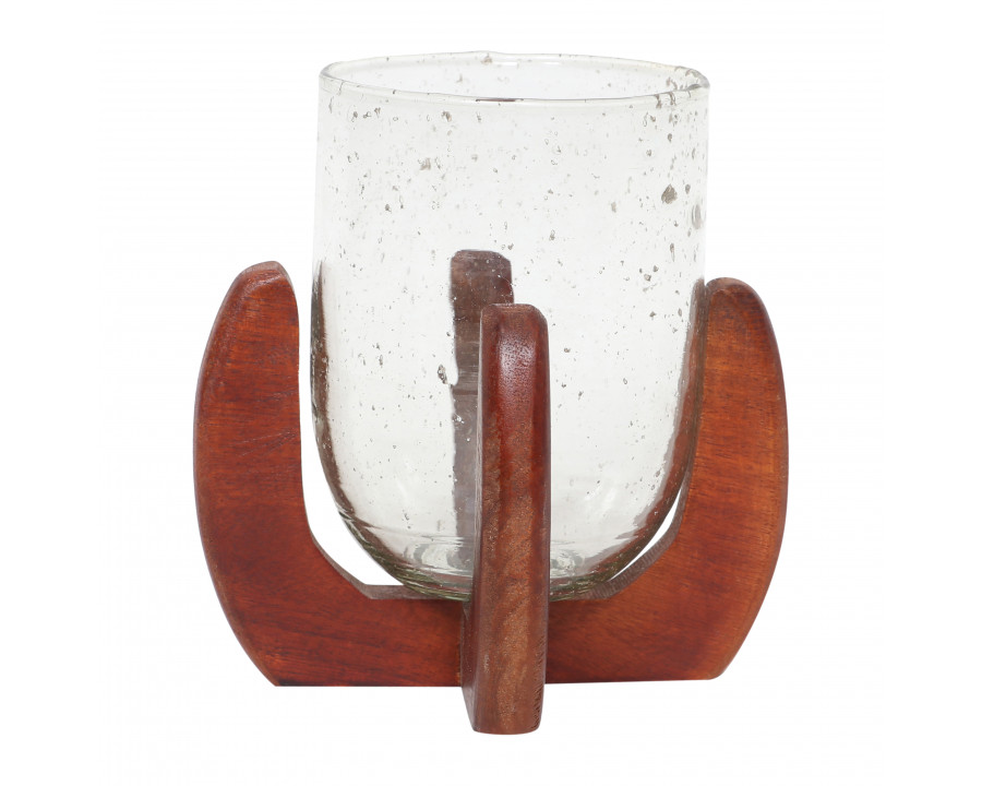 Sagebrook - 7" Glass Votive Holder with Base in Brown/Clear