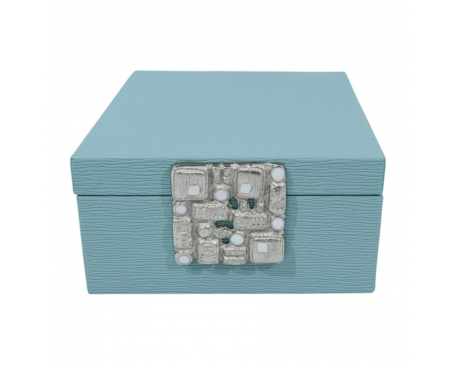 Sagebrook - 8" Faux Leather Crinkle Box in Blue/Silver