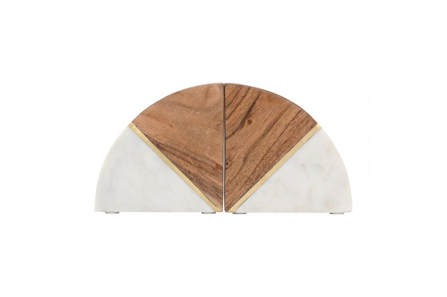 Sagebrook™ 5" Marble Bookends WithWood And Brass Detail (Set Of 2) - Multi